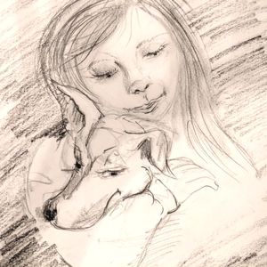 Original signed art Pencil drawing.Max & Chloe ♥️🐕‍🦺👩